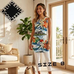 VINTAGE CALIFORNIA CONCEPTS Women’s Tropical Scenic Rayon Tank Tunic Size 8